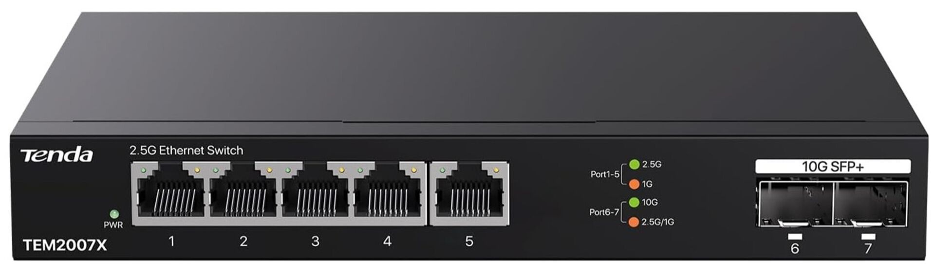 Tenda TEM2007X 7 Port 2.5Gb + 2x10Gb SFP+ 50Gbps Yönetilmeyen Desktop / NAS / Oyun PC Switch