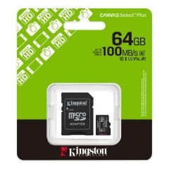 Kingston Canvas Select Plus 64GB MicroSDXC Class 10 UHS-I U1 V10 A1 100MB/s Hafıza Kartı + Adaptör (SDCS2/64GB)