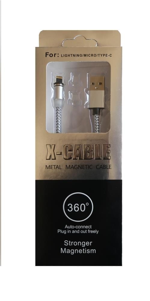 Megatech 2.4A Manyetik (Mıknatıslı) Başlıklı USB-A to Lightning Şarj ve Veri Kablosu 1m - Gri/Siyah