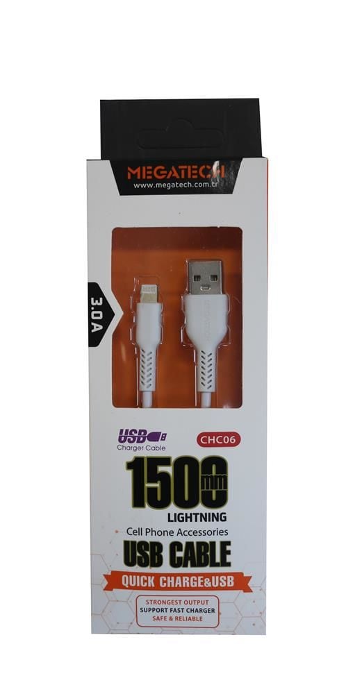 Megatech CHC06 2.1A USB-A to Lightning iPhone Şarj ve Veri Kablosu 1.5m - Beyaz