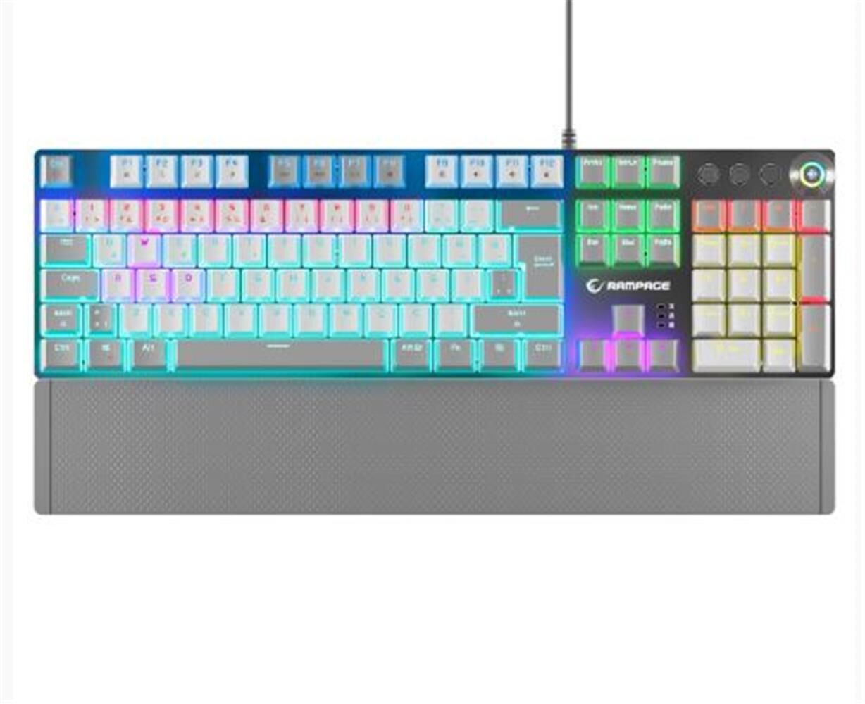 Rampage KB-R28 BLADE PLUS Beyaz / Gri Rainbow RGB Aydınlatmalı Q Türkçe Red Switch Mekanik Kablolu Oyuncu Klavyesi