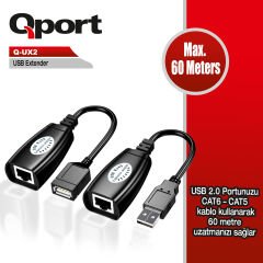 Qport Q-UX2 60 Metre USB 2.0 Extender (Uzatıcı) RJ45 Üzerinden Aktarım Seti