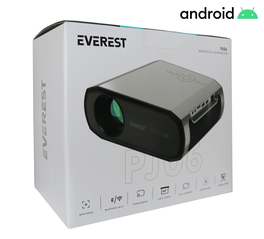 Everest PJ06 Gri-Siyah 1080P 9800 Lümen Tripodlu Android 9.0 4K Destekli Full HD Projeksiyon Cihazı