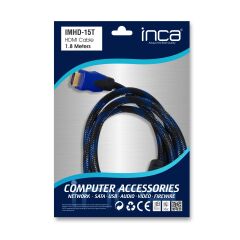 Inca IMHD‑15T 1.8 m Örgülü HDMI 1.4/2.0 Kablo – Altın Uçlu, Ethernet & 3D Destekli