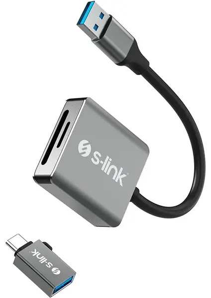 S-link SL-CR21 TypeC ve USB3.0 SD-Micro SD 110M-S Hızlı 2 in 1 Metal Kart Okuyucu