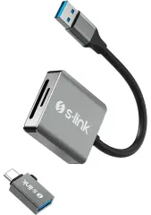 S-link SL-CR21 TypeC ve USB3.0 SD-Micro SD 110M-S Hızlı 2 in 1 Metal Kart Okuyucu