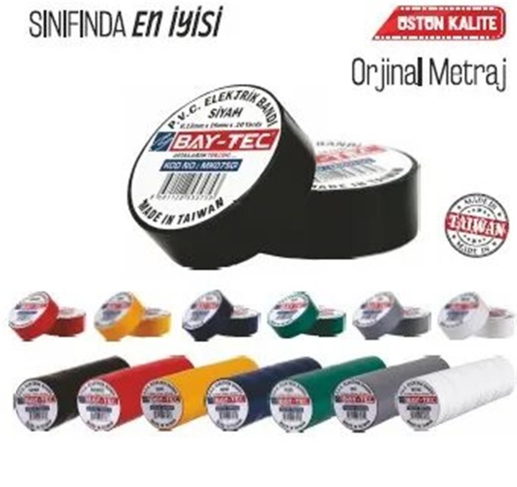 Bay-Tec MK0750 PVC Elektrik İzole Bandı Siyah 10'lu Paket (Alev Geciktirmeli)