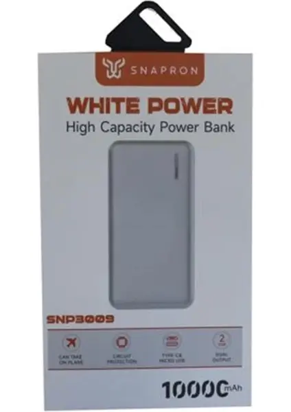 SnapMax SNP-3009 Beyaz 10.000 mah Powerbank 2x USB Çıkışlı 1 Type-C ve 1 Micro Girişli