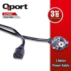 Qport Q-POW3 3 Metre Standart PC Power (Güç) Kablosu