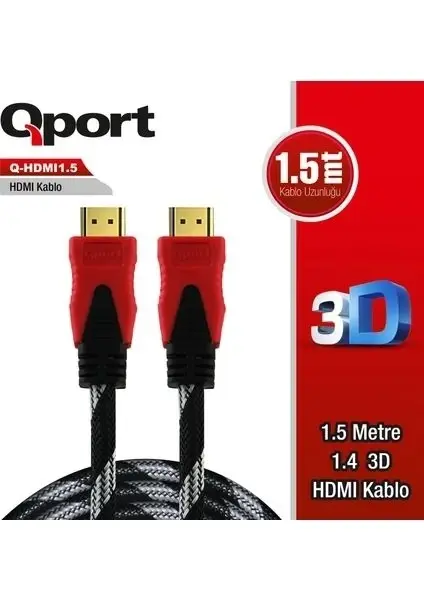 QPORT Q-HDMI151 1.5 METRE 2.0V 4K  ALTIN UÇLU ÖRGÜLÜ KABLO