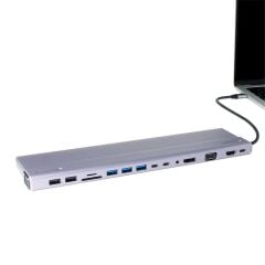 Vcom CU4703 Type-C Çoklayıcı – USB3.0-3 + USB2.0-2 + VGA + RJ45 + SD + TF + Audio + HDMI + DP + USB-C DATA-2 + USB-C