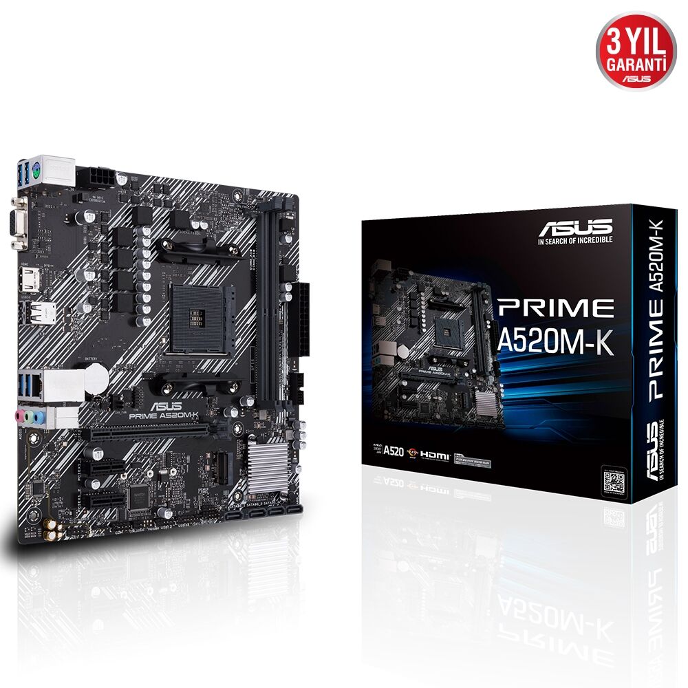 Asus Prime A520M-K AMD A520 Soket AM4 DDR4 4600MHz(OC) M.2 Micro-ATX Anakart