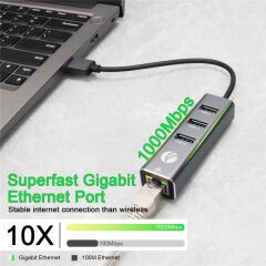 Vcom DH312B USB 3.0 To USB3.0-3 + RJ45 Çoklayıcı
