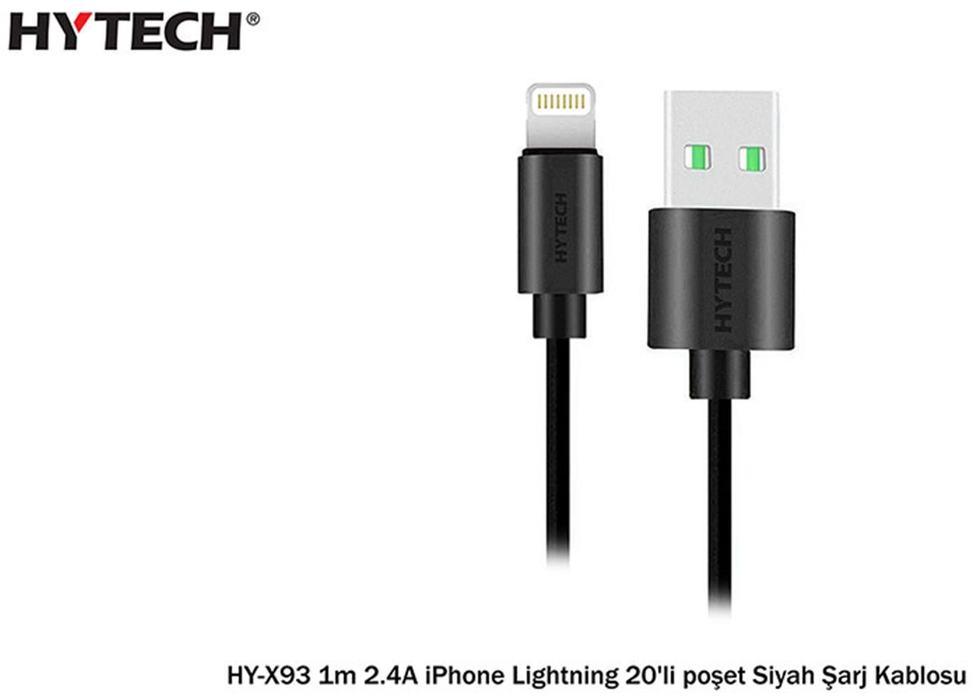 Hytech HY-X93 1 Metre 2.1A USB-A to Lightning Hızlı Şarj ve Veri Kablosu - Siyah