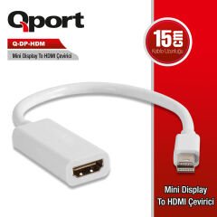 Qport Q-DP-HDM Mini DisplayPort to HDMI 4K 30Hz Aktif Dönüştürücü Adaptör