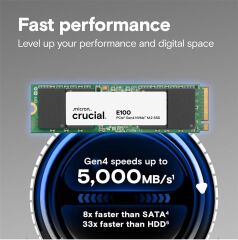 Crucial E100 1TB NVMe PCIe Gen4 x4 M.2 2280 SSD (5000MB Okuma / 4500MB Yazma) - CT1000E100SSD8