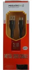 Megatech 3.1A Örgülü Serisi TYPE-C USB Hızlı Şarj ve Veri Kablosu Siyah