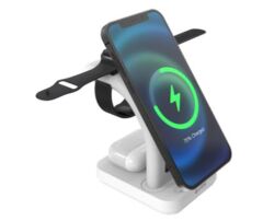 S-link SW-CWF130 15W 3'ü 1 Arada MagSafe Uyumlu Telefon, Kulaklık ve Akıllı Saat Kablosuz Şarj Cihazı - Beyaz